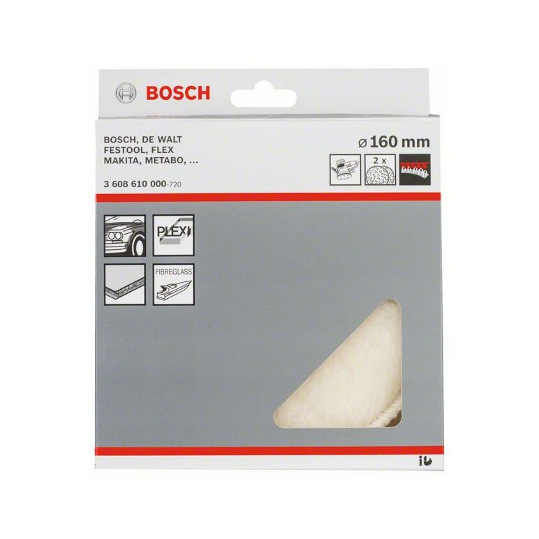 Bosch Lammwollhaube für Exzenterschleifer, 160 mm, Klett, 2er-Pack (3 608 610 000), image 
