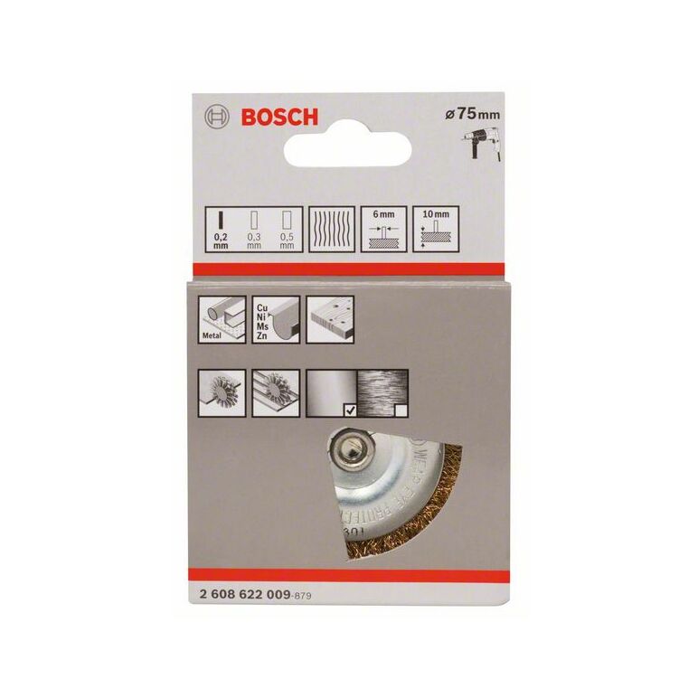 Bosch Scheibenbürste, gewellt, vermessingt, 75 mm, 0,2 mm, 10 mm, 4500 U/ min (2 608 622 009), image 