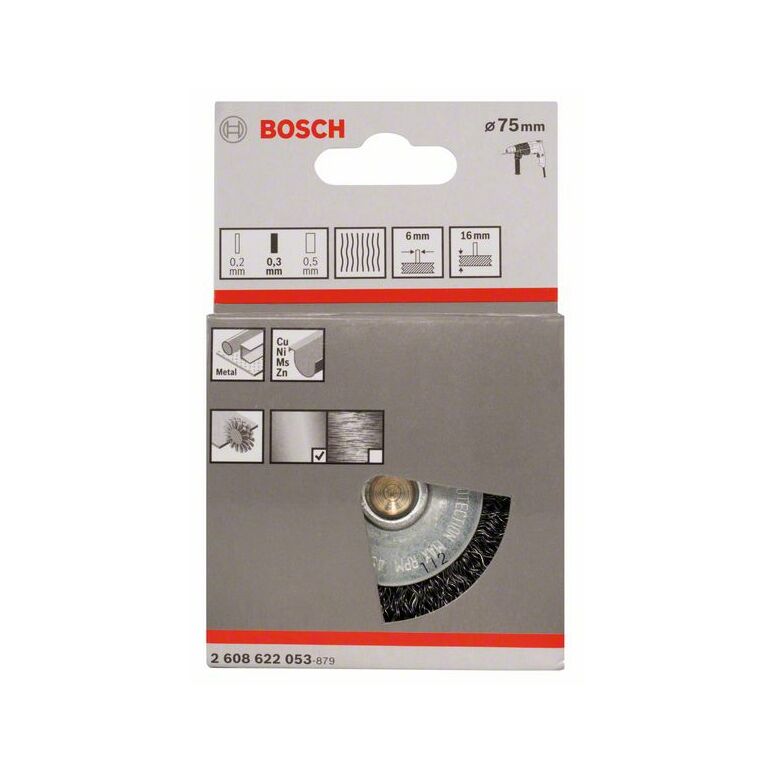 Bosch Scheibenbürste, gewellt, 75 mm, 0,3 mm, 16 mm, 4500 U/min (2 608 622 053), image 