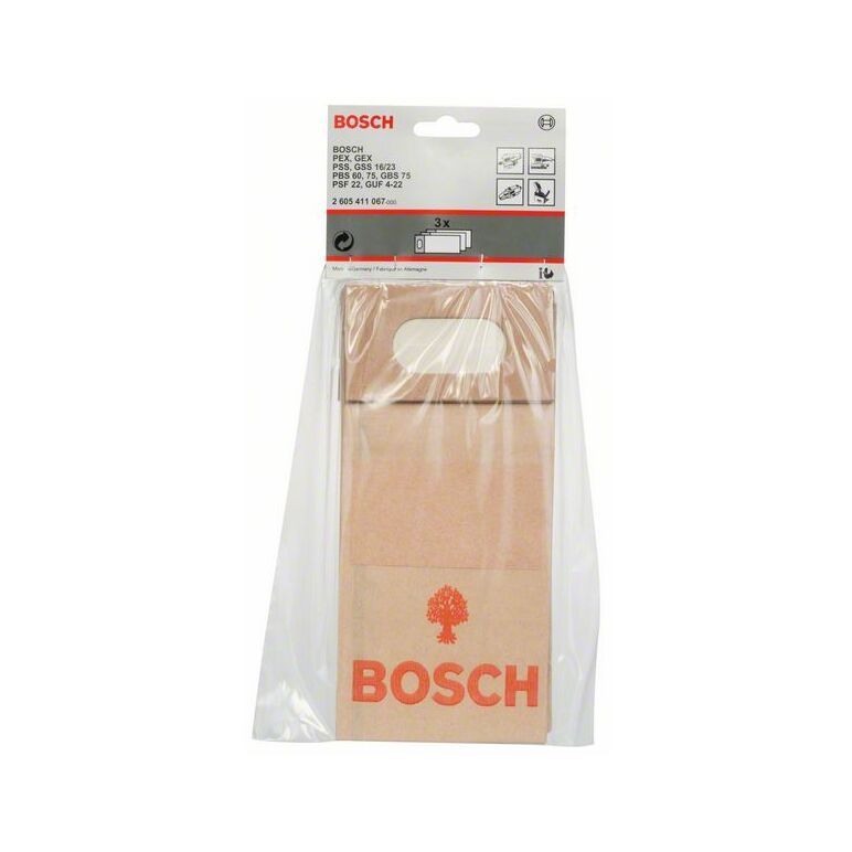 Bosch Staubbeutel für Band-, Exzenter-, Schwingschleifer, Universalfräse, 3er-Pack (2 605 411 067), image 