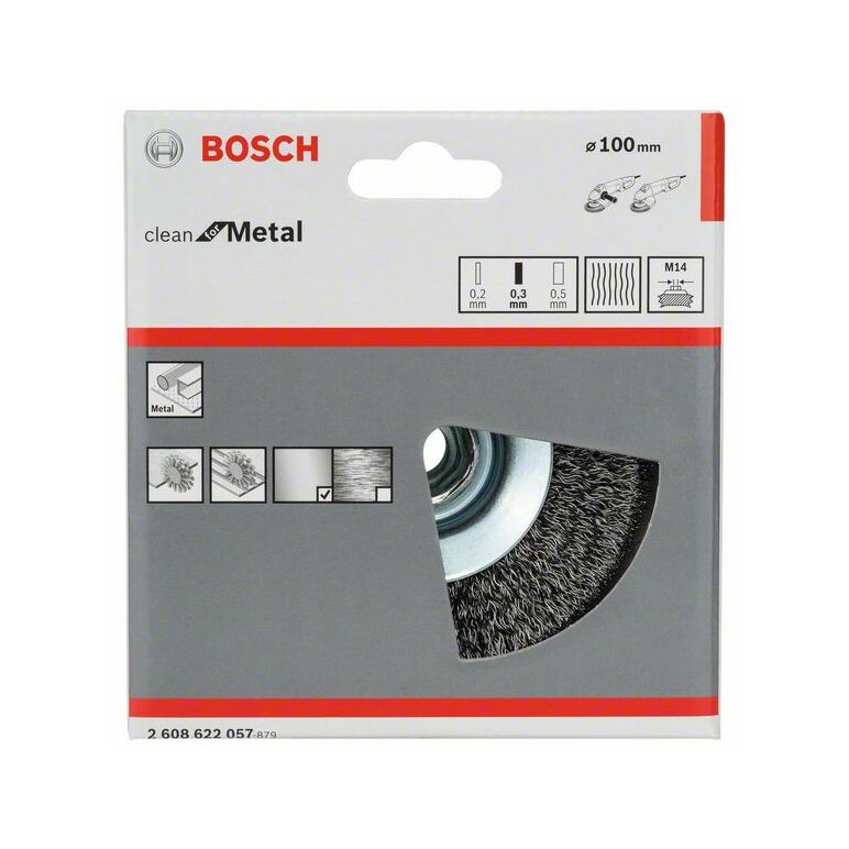 Bosch Kegelbürste Clean for Metal, gewellt, 100 mm, 0,3 mm, 12500 U/min, M14 (2 608 622 057), image 