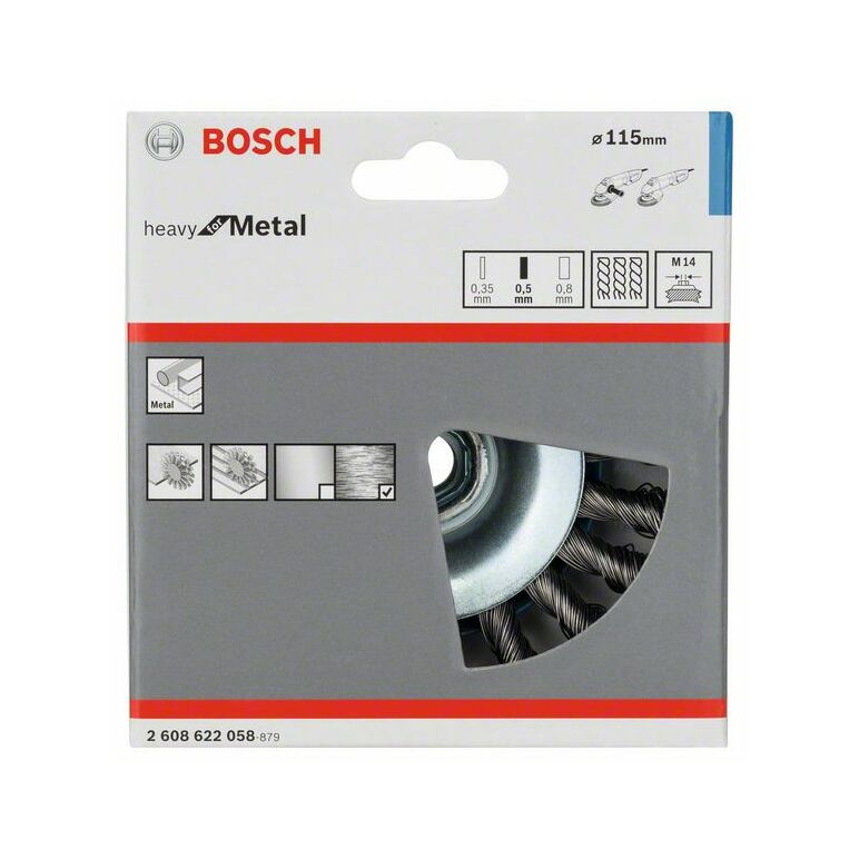 Bosch Kegelbürste Heavy for Metal, gezopft, 115 mm, 0,5 mm, 12500 U/min, M14 (2 608 622 058), image 