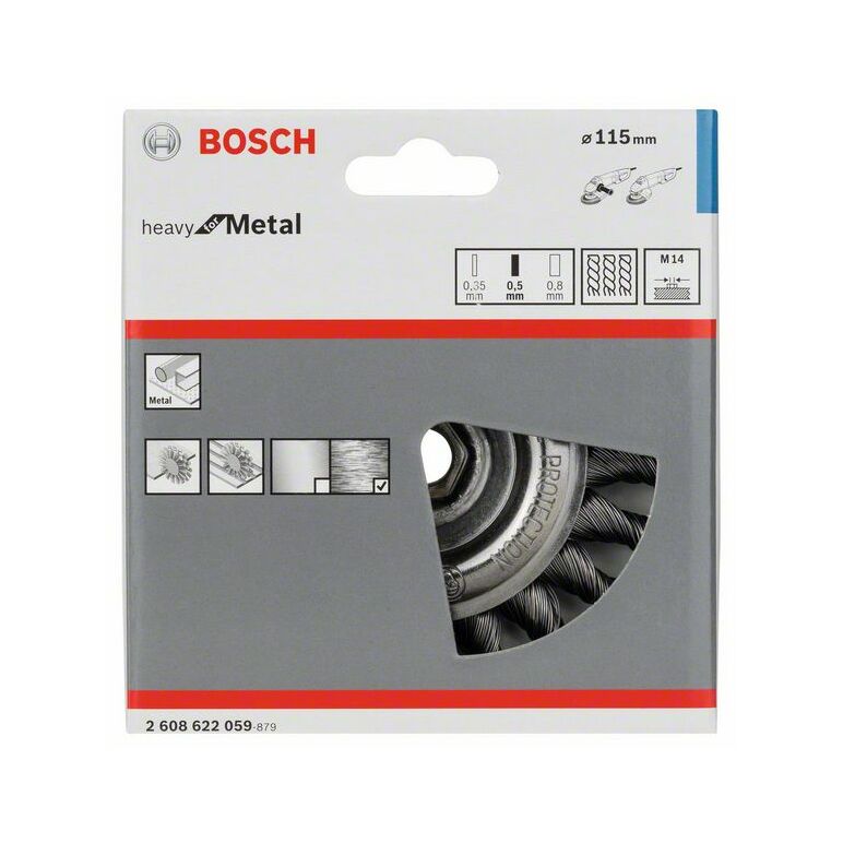 Bosch Scheibenbürste, gezopft, 115 mm, 0,5 mm, 12 mm, 12500 U/min, M14 (2 608 622 059), image 