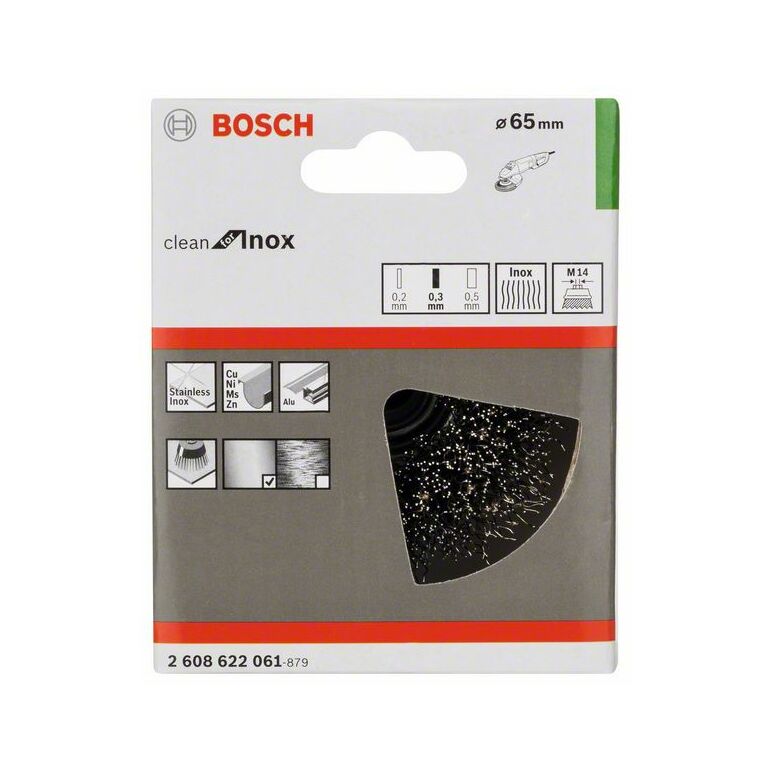 Bosch Topfbürste, Edelstahl, gewellter Draht, 65 mm, 0,3 mm, 12500 U/ min, M 14 (2 608 622 061), image _ab__is.image_number.default