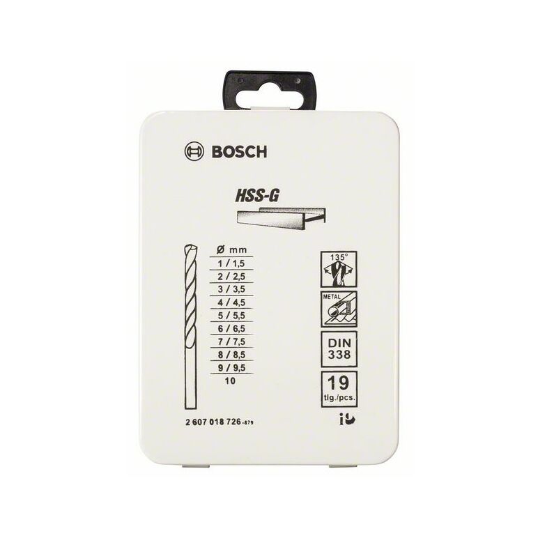 Bosch Metallbohrer-Set HSS-G, DIN 338, 135°, 19-teilig, 1 - 10 mm, Metallkassette (2 607 018 726), image 