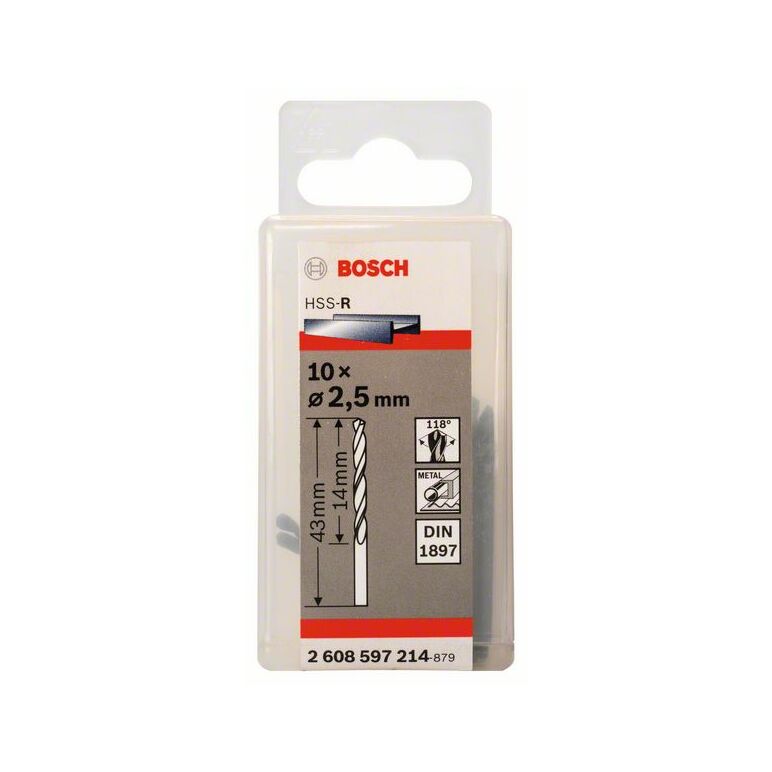Bosch Karosseriebohrer HSS-R, DIN 1897, 2,5 x 14 x 43 mm, 10er-Pack (2 608 597 214), image _ab__is.image_number.default