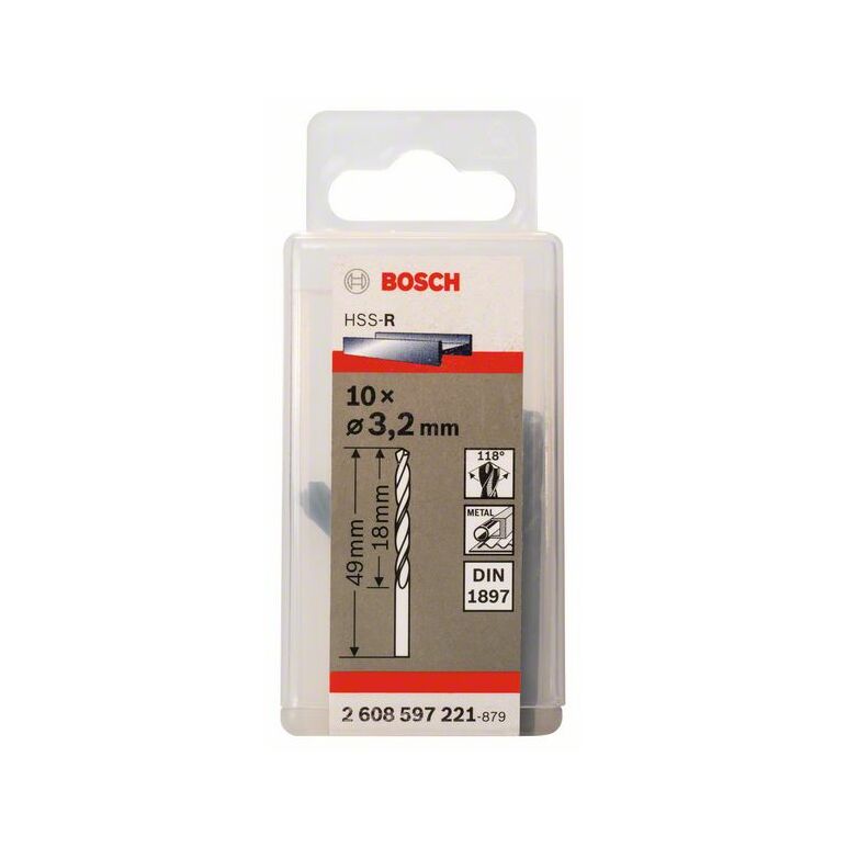 Bosch Karosseriebohrer HSS-R, DIN 1897, 3,2 x 18 x 49 mm, 10er-Pack (2 608 597 221), image 
