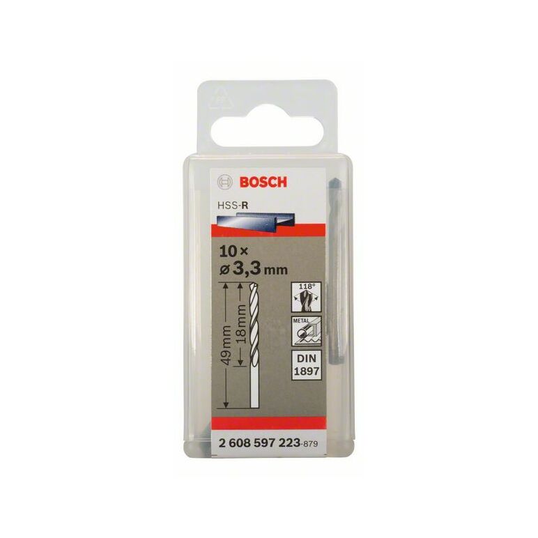 Bosch Karosseriebohrer HSS-R, DIN 1897, 3,3 x 20 x 49 mm, 10er-Pack (2 608 597 223), image _ab__is.image_number.default
