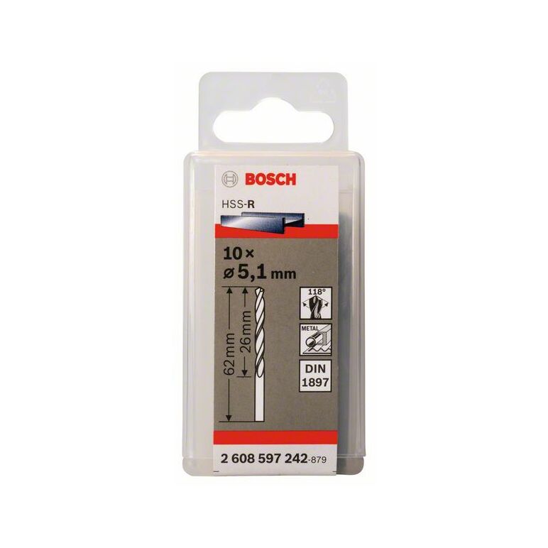Bosch Karosseriebohrer HSS-R, DIN 1897, 5,1 x 26 x 62 mm, 10er-Pack (2 608 597 242), image _ab__is.image_number.default