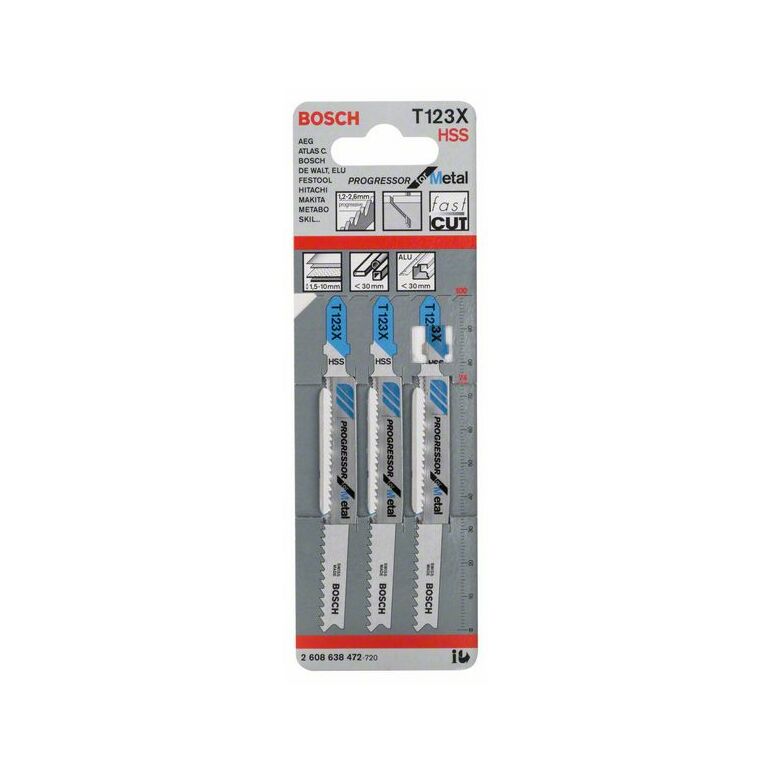 Bosch Stichsägeblatt T 123 XF Progressor for Metal, 3er-Pack (2 608 638 472), image 