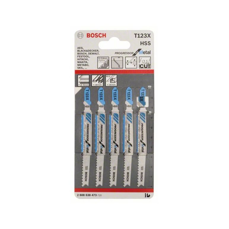 Bosch Stichsägeblatt T 123 XF Progressor for Metal, 5er-Pack (2 608 638 473), image 