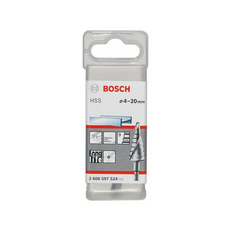 Bosch Stufenbohrer HSS, Sechskantschaft, 4 - 20 mm, 1/4 Zoll, 70,5 mm, 9 Stufen (2 608 597 524), image _ab__is.image_number.default