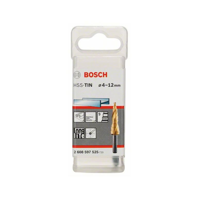Bosch Stufenbohrer HSS-TiN, 4 - 12 mm, 6 mm, 65 mm, 9 Stufen (2 608 597 525), image 