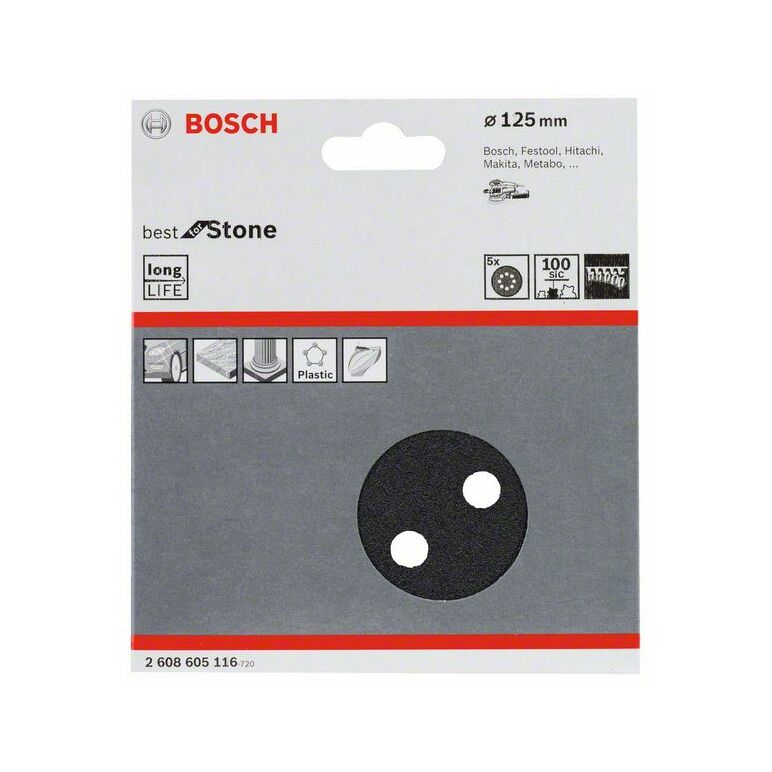 Bosch Schleifblatt F355, 125 mm, 100, 8 Löcher, Klett, 5er-Pack (2 608 605 116), image 