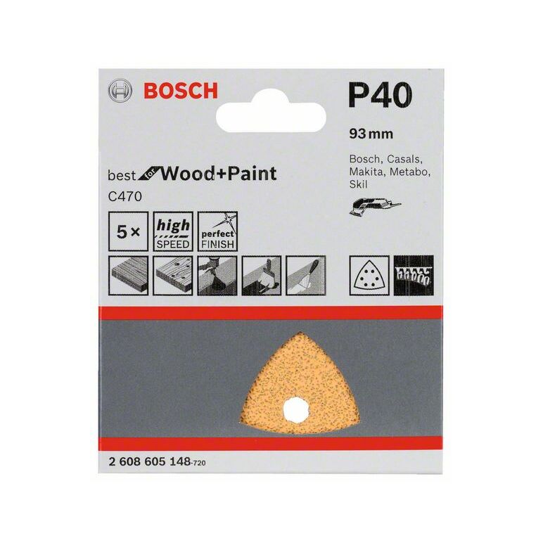 Bosch Schleifblatt C470 für Deltaschleifer, 93 mm, 40, 6 Löcher, Klett, 5er-Pack (2 608 605 148), image 