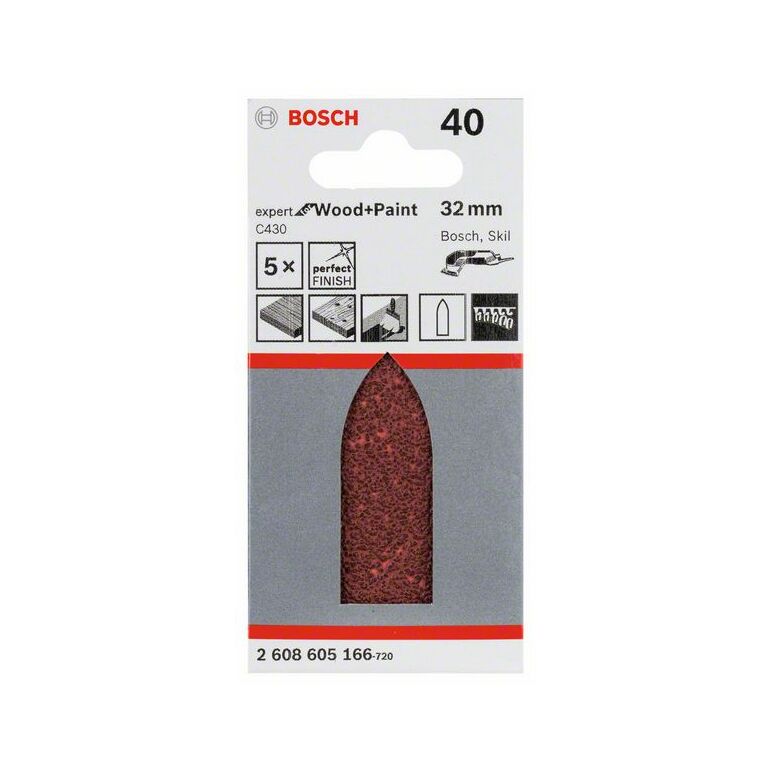 Bosch Schleifblatt C430, 32 mm, 40, ungelocht, 5er-Pack (2 608 605 166), image 