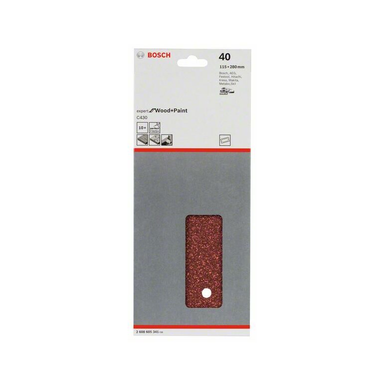 Bosch Schleifblatt C430, 115 x 280 mm, 40, 14 Löcher, 10er-Pack (2 608 605 341), image 