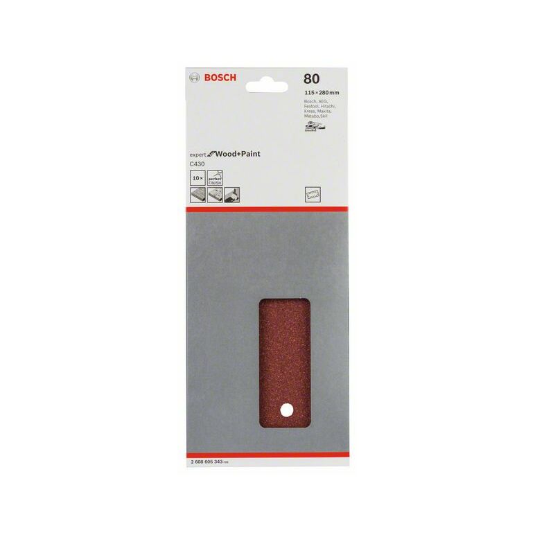 Bosch Schleifblatt C430, 115 x 280 mm, 80, 14 Löcher, 10er-Pack (2 608 605 343), image 