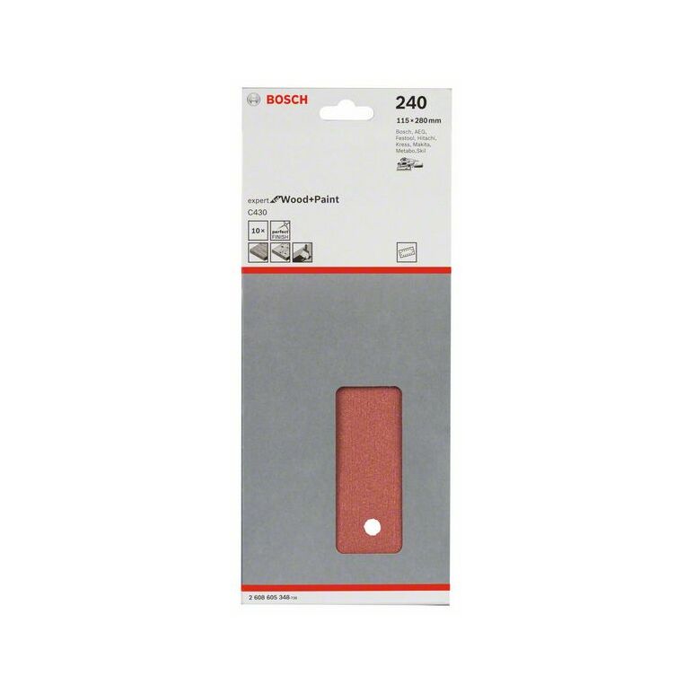 Bosch Schleifblatt C430, 115 x 280 mm, 240, 14 Löcher, 10er-Pack (2 608 605 348), image 