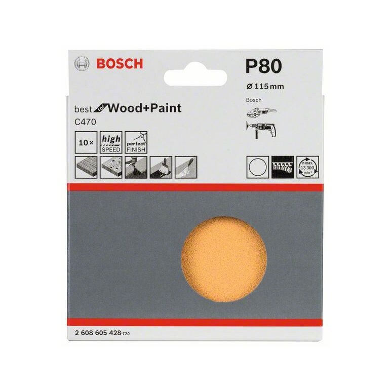 Bosch Schleifblatt-Set C470, 115 mm, 80, ungelocht, Klett, 10er-Pack (2 608 605 428), image _ab__is.image_number.default