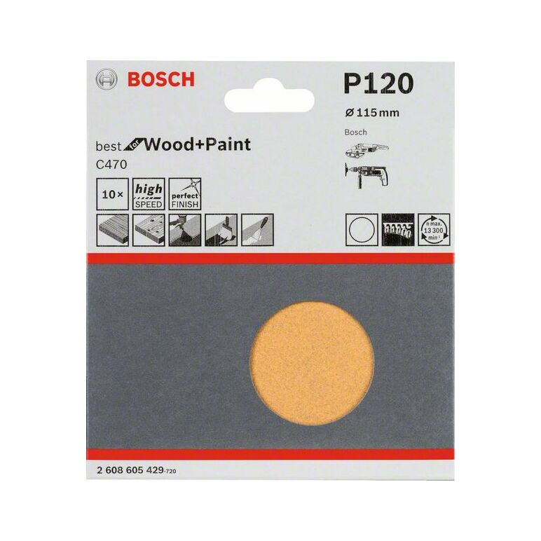 Bosch Schleifblatt-Set C470, 115 mm, 120, ungelocht, Klett, 10er-Pack (2 608 605 429), image _ab__is.image_number.default