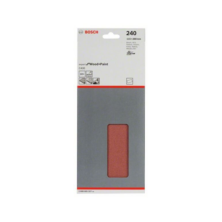 Bosch Schleifblatt C430, 115 x 280 mm, 240, ungelocht, gespannt, 10er-Pack (2 608 605 327), image 