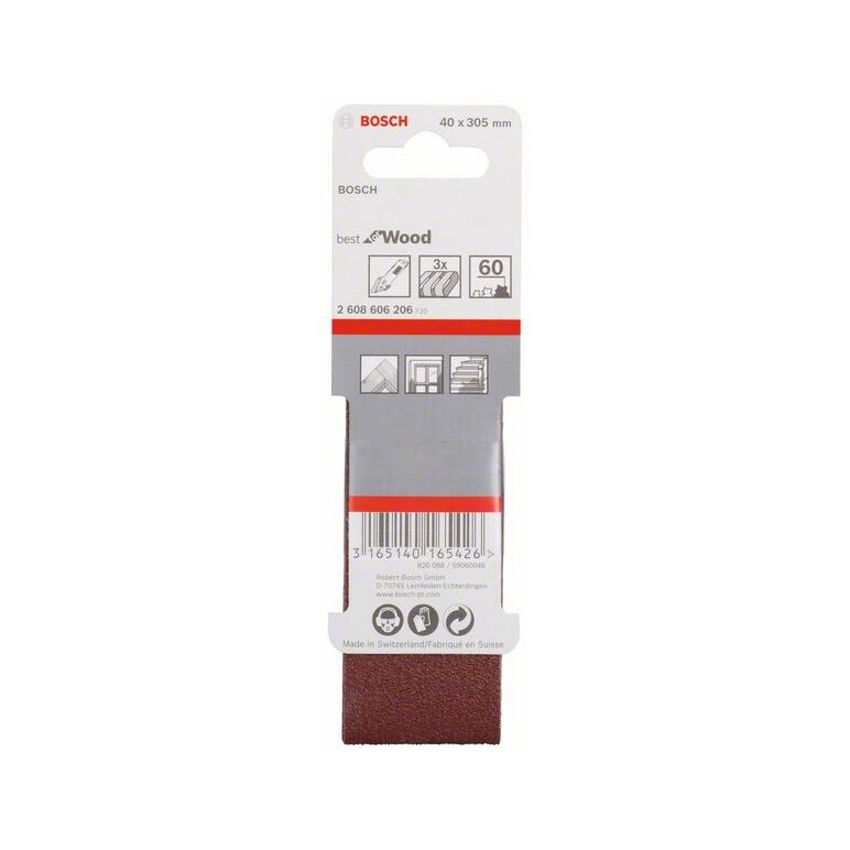 Bosch Schleifband-Set X440 Best for Wood and Paint, 3-teilig, 40 x 305 mm, 60 (2 608 606 206), image _ab__is.image_number.default