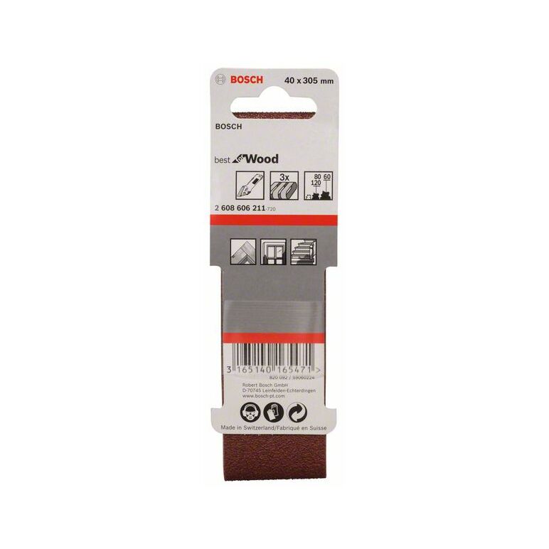Bosch Schleifband-Set X440 Best for Wood and Paint, 3-teilig, 40 x 305 mm, 60, 80,120 (2 608 606 211), image _ab__is.image_number.default
