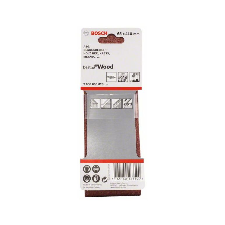 Bosch Schleifband-Set X440 Best for Wood and Paint, 3-teilig, 65 x 410 mm, 60, 80,100 (2 608 606 023), image _ab__is.image_number.default