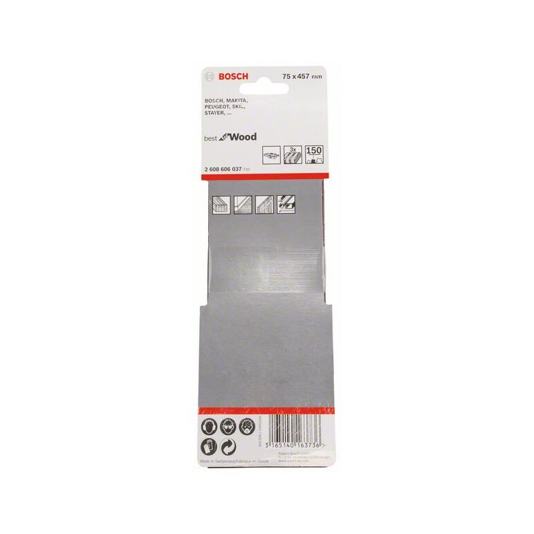 Bosch Schleifband-Set X440 Best for Wood and Paint, 3-teilig, 75 x 457 mm, 150 (2 608 606 037), image 