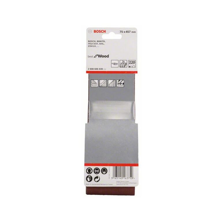 Bosch Schleifband-Set X440 Best for Wood and Paint, 3-teilig, 75 x 457 mm, 220 (2 608 606 039), image 