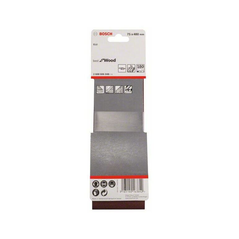 Bosch Schleifband-Set X440 Best for Wood and Paint, 3-teilig, 75 x 480 mm, 180 (2 608 606 048), image _ab__is.image_number.default