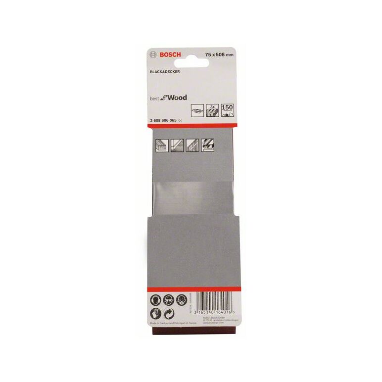 Bosch Schleifband-Set X440 Best for Wood and Paint, 3-teilig, 75 x 508 mm, 150 (2 608 606 065), image 
