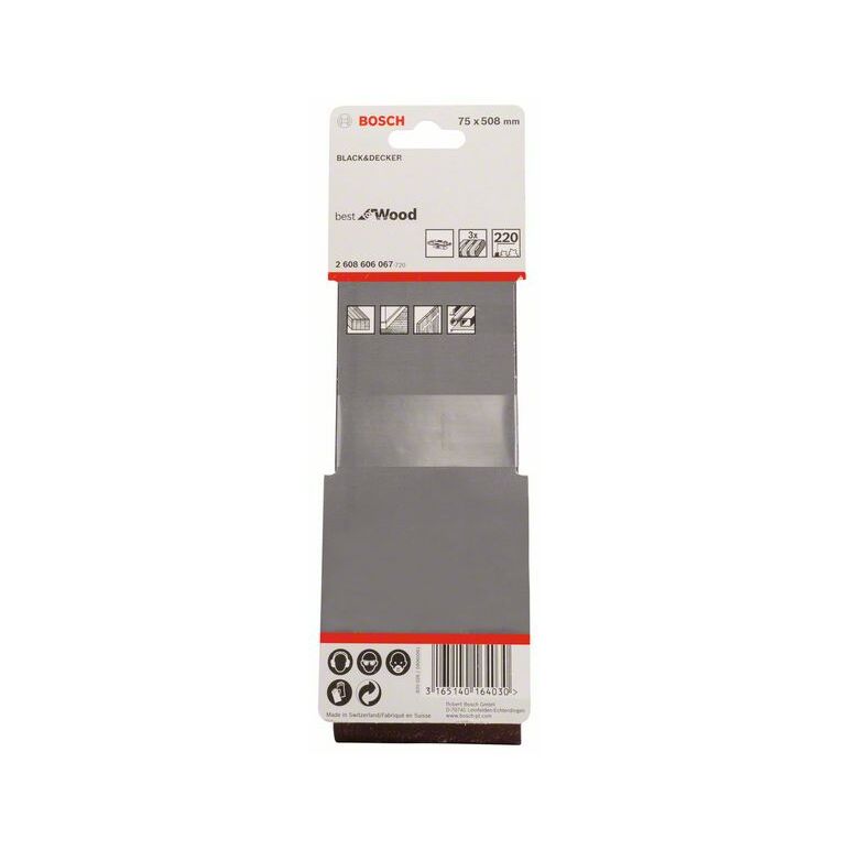 Bosch Schleifband-Set X440 Best for Wood and Paint, 3-teilig, 75 x 508 mm, 220 (2 608 606 067), image _ab__is.image_number.default
