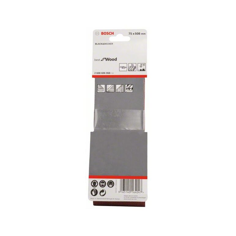 Bosch Schleifband-Set X440 Best for Wood and Paint, 3-teilig, 75 x 508 mm, 60, 80,100 (2 608 606 068), image 