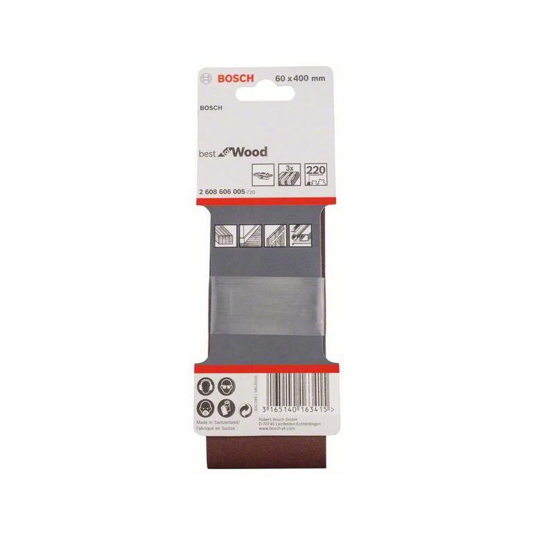 Bosch Schleifband-Set X440 Best for Wood and Paint, 3-teilig, 60 x 400 mm, 220 (2 608 606 005), image _ab__is.image_number.default