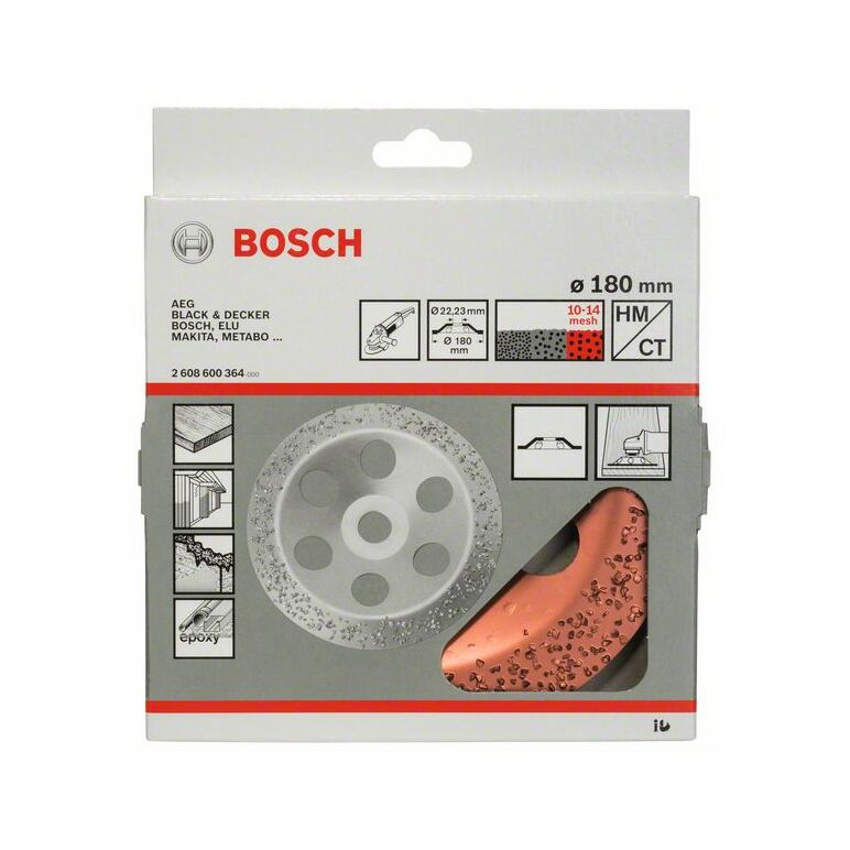 Bosch Hartmetalltopfscheibe, 180 x 22,23 mm, grob, flach (2 608 600 364), image 