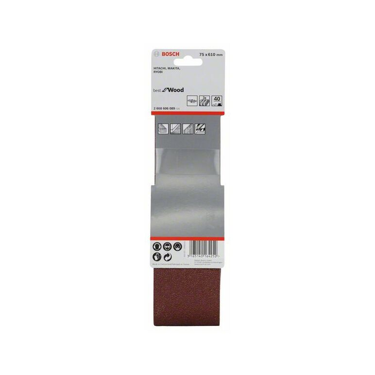 Bosch Schleifband-Set X440 Best for Wood and Paint, 3-teilig, 75 x 610 mm, 40 (2 608 606 089), image _ab__is.image_number.default