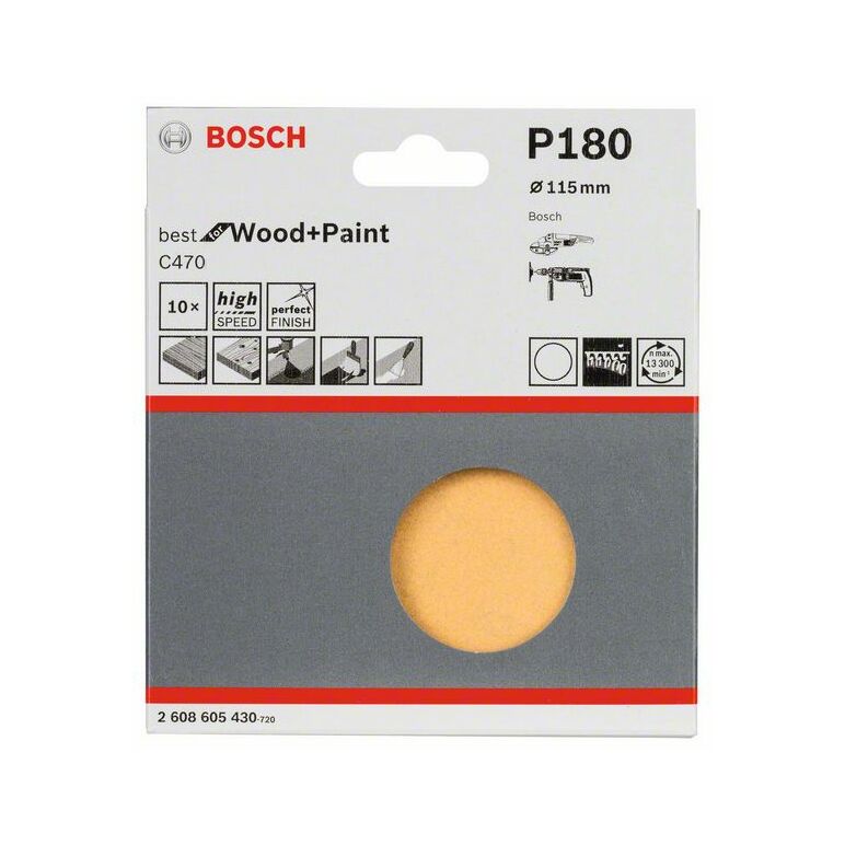 Bosch Schleifblatt-Set C470, 115 mm, 180, ungelocht, Klett, 10er-Pack (2 608 605 430), image _ab__is.image_number.default