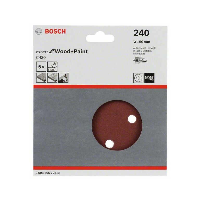 Bosch Schleifblatt C430, 150 mm, 240, 6 Löcher, Klett, 5er-Pack (2 608 605 722), image _ab__is.image_number.default