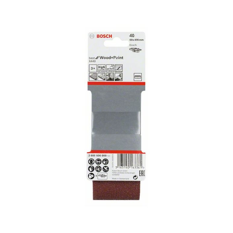 Bosch Schleifband-Set X440 Best for Wood and Paint, 3-teilig, 60 x 400 mm, 40 (2 608 606 000), image 