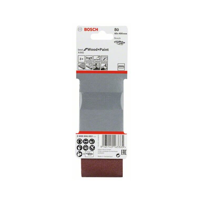 Bosch Schleifband-Set X440 Best for Wood and Paint, 3-teilig, 60 x 400 mm, 80 (2 608 606 002), image _ab__is.image_number.default