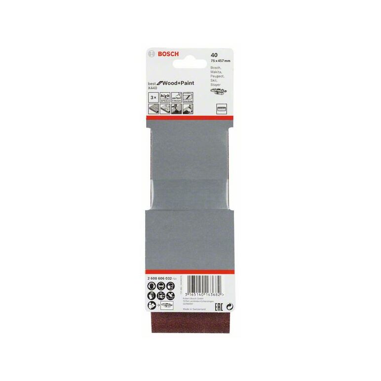 Bosch Schleifband-Set X440 Best for Wood and Paint, 3-teilig, 75 x 457 mm, 40 (2 608 606 032), image _ab__is.image_number.default