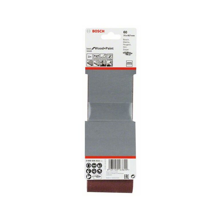 Bosch Schleifband-Set X440 Best for Wood and Paint, 3-teilig, 75 x 457 mm, 60 (2 608 606 033), image _ab__is.image_number.default