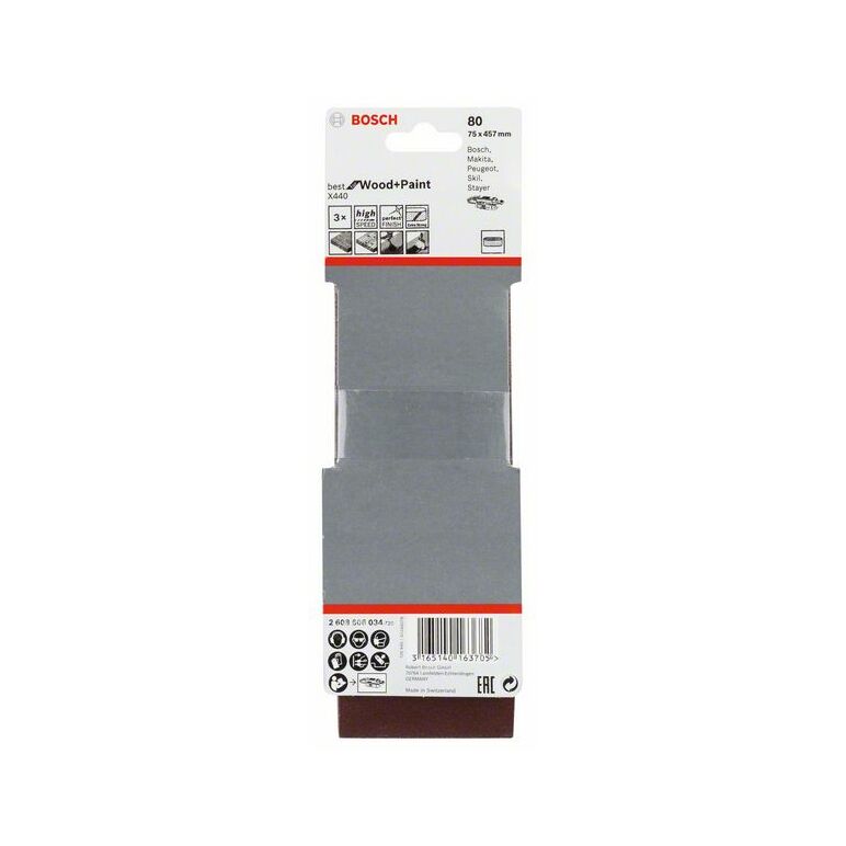 Bosch Schleifband-Set X440 Best for Wood and Paint, 3-teilig, 75 x 457 mm, 80 (2 608 606 034), image _ab__is.image_number.default