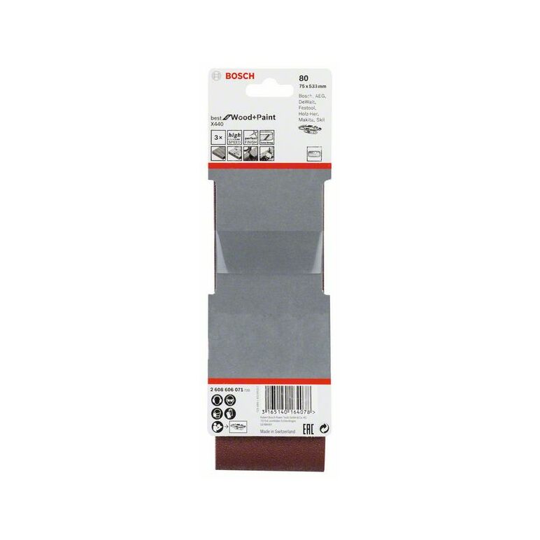 Bosch Schleifband-Set X440 Best for Wood and Paint, 3-teilig, 75 x 533 mm, 80 (2 608 606 071), image _ab__is.image_number.default