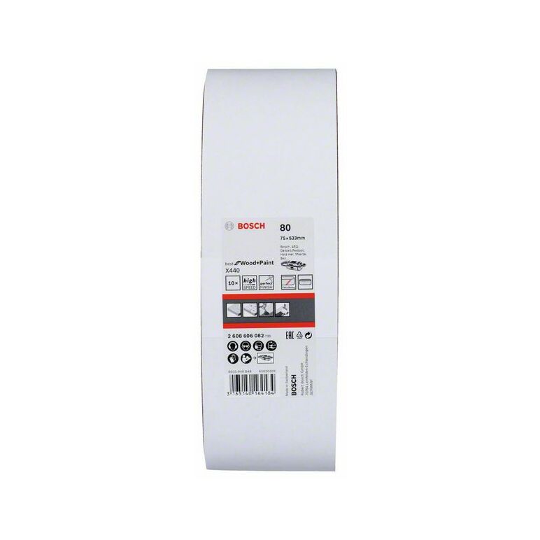 Bosch Schleifband-Set X440 Best for Wood and Paint, 10-teilig, 75 x 533 mm, 80 (2 608 606 082), image 