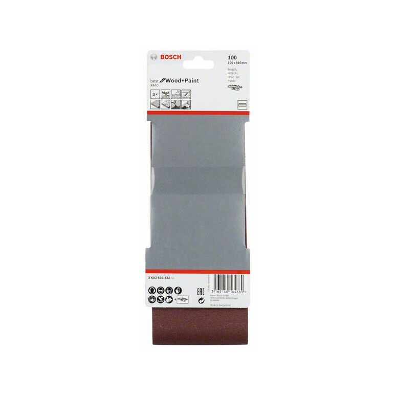 Bosch Schleifband-Set X440 Best for Wood and Paint, 3-teilig, 100 x 610 mm, 100 (2 608 606 132), image _ab__is.image_number.default