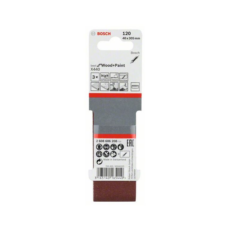 Bosch Schleifband-Set X440 Best for Wood and Paint, 3-teilig, 40 x 305 mm, 120 (2 608 606 208), image _ab__is.image_number.default