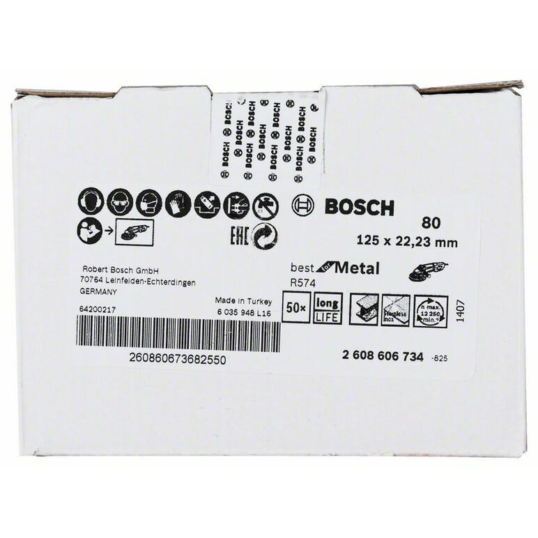Bosch Fiberschleifscheibe R574 Best for Metal, Zirkonkorund, 125 mm, 22,23 mm, 80 (2 608 606 734), image _ab__is.image_number.default